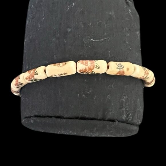 Long Beaded porcelain bracelet Asian style adjustable size - Picture 1 of 5
